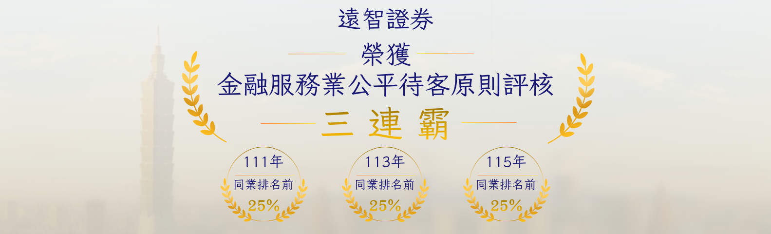 連續三年獲選為｢公平待客原則評核」同業排行前25%業者